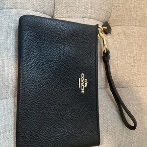 Coach Black Pebbled Leather Wristlet